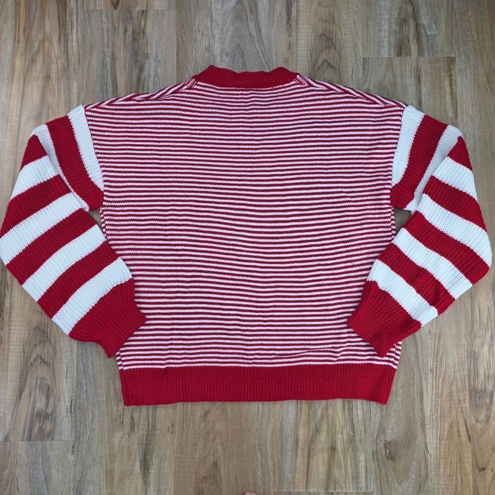 🩵🅰️NWOT Red & White Striped Knit Long Sleeve Sweater Large - Picture 6 of 16